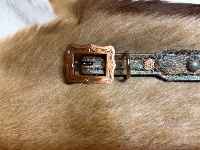 BROWN CRACKLE, COPPER STUDDED LEATHER DOG COLLAR - Gypsy Jewels By TimberBROWN CRACKLE, COPPER STUDDED LEATHER DOG COLLARGypsy Jewels By TimberGypsy Jewels By TimberSDog Collar