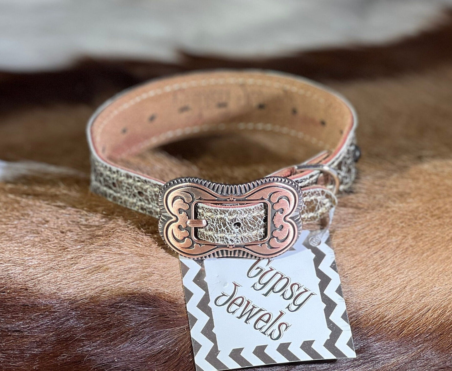 Crackled GOLD Dog Collar - Gypsy Jewels By TimberMetallic Crackled GOLDGypsy Jewels By TimberGypsy Jewels By TimberDog Collar