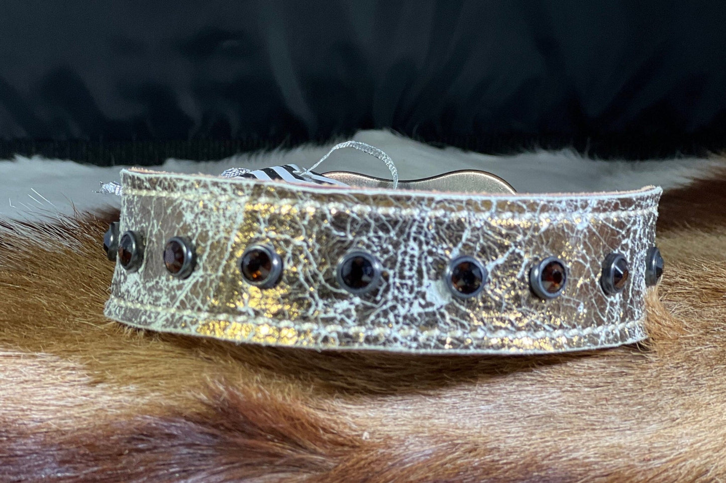 Crackled GOLD Dog Collar - Gypsy Jewels By TimberMetallic Crackled GOLDGypsy Jewels By TimberGypsy Jewels By TimberDog Collar