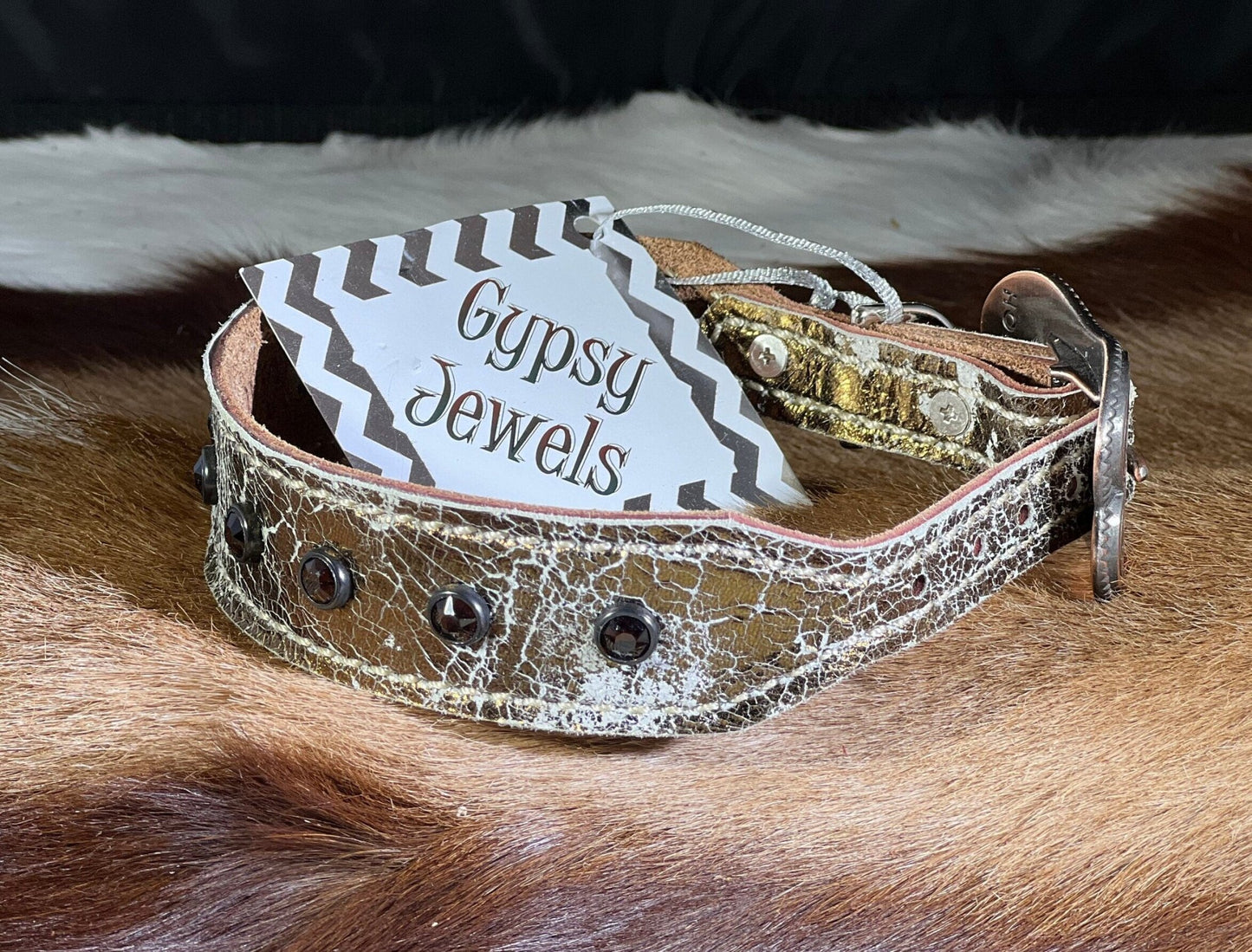 Crackled GOLD Dog Collar - Gypsy Jewels By TimberMetallic Crackled GOLDGypsy Jewels By TimberGypsy Jewels By TimberDog Collar