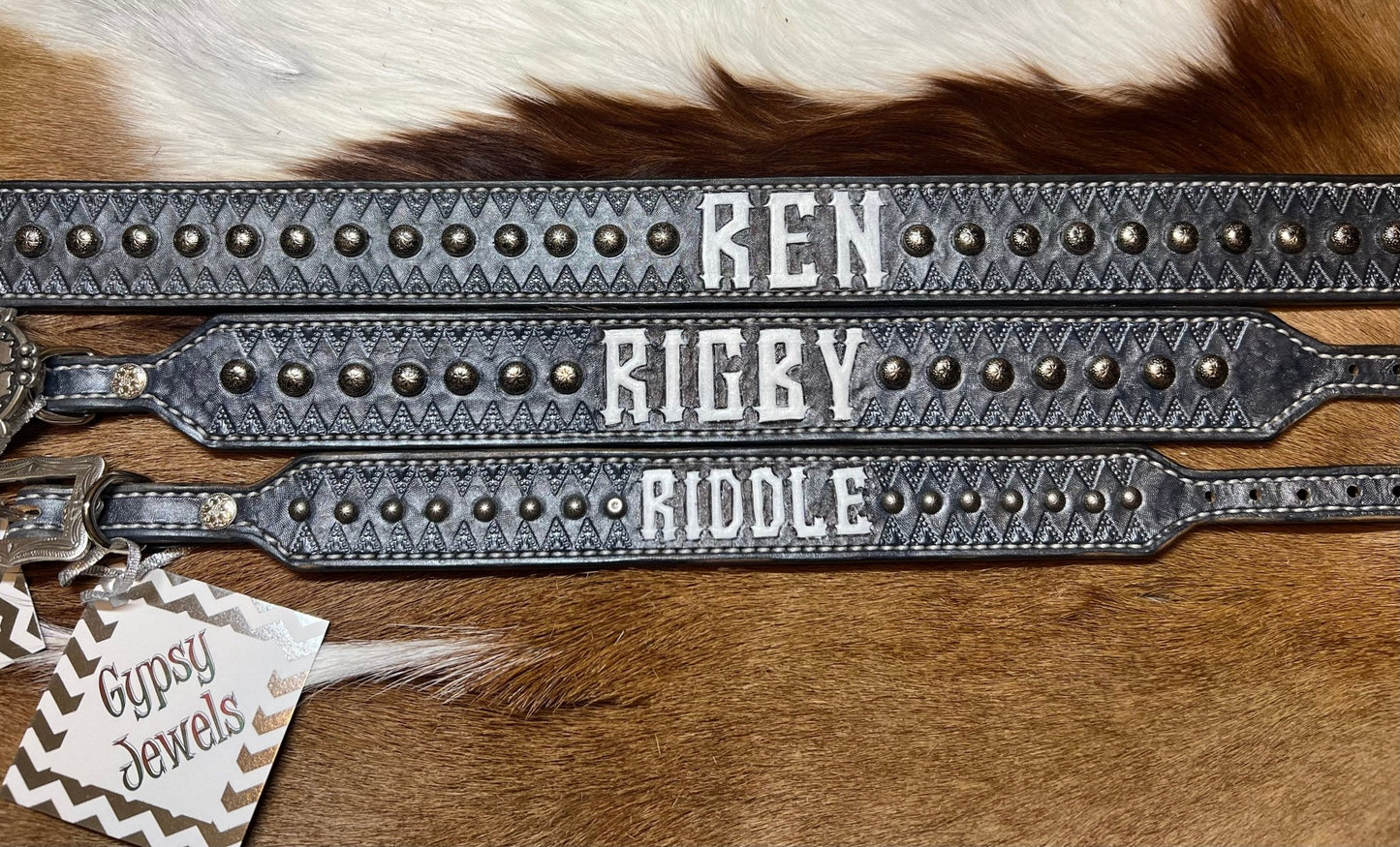 CUSTOM TOOLED LEATHER DOG COLLARS - Gypsy Jewels By TimberCUSTOM TOOLED LEATHER DOG COLLARS - Gypsy Jewels By TimberGypsy Jewels By TimberGypsy Jewels By Timber1.50”1.50”14” - 17”Dog Collar