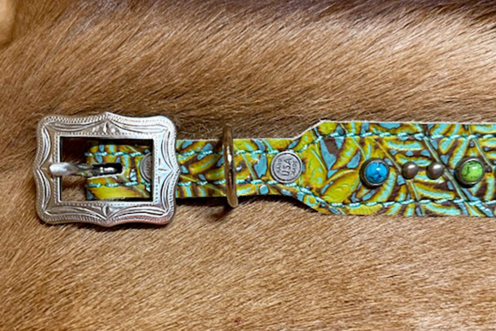 GREEN SWIRL STUDDED LEATHER DOG COLLAR - Gypsy Jewels By TimberGREEN SWIRL STUDDED LEATHER DOG COLLARGypsy Jewels By TimberGypsy Jewels By TimberSDog Collar