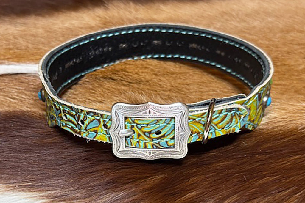 GREEN SWIRL STUDDED LEATHER DOG COLLAR - Gypsy Jewels By TimberGREEN SWIRL STUDDED LEATHER DOG COLLARGypsy Jewels By TimberGypsy Jewels By TimberSDog Collar