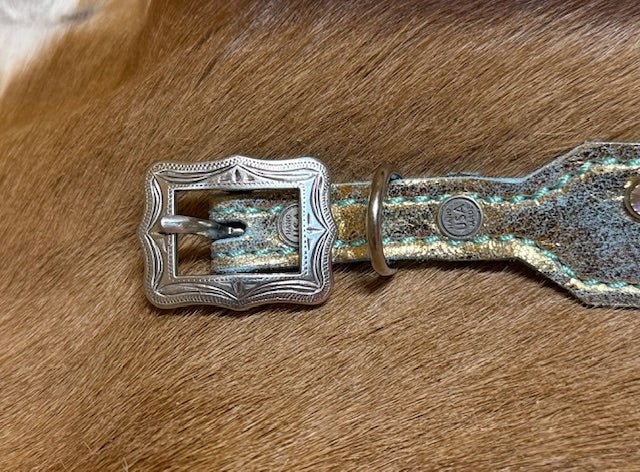 IRIDESCENT GOLD STUDDED LEATHER DOG COLLAR - Gypsy Jewels By TimberIRIDESCENT GOLD STUDDED LEATHER DOG COLLARGypsy Jewels By TimberGypsy Jewels By TimberSDog Collar